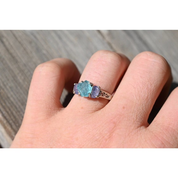 Aquamarine and tanzanite ring, size 3 4 5 6 7 8 9 10 11 12 13 - Picture 5 of 5